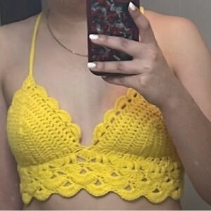 Yellow Crochet Halter Top